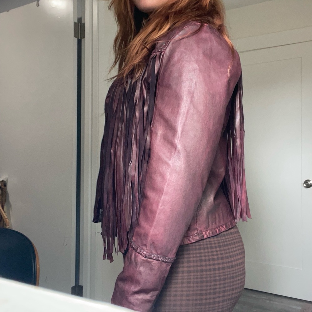 IDYLLWIND - Burgandy Leather Fringe Moto Jacket - Picture 11 of 11